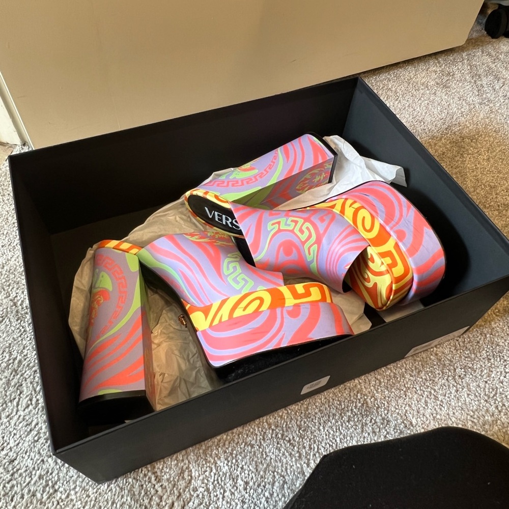 Versace Pattern Print Platform Mules